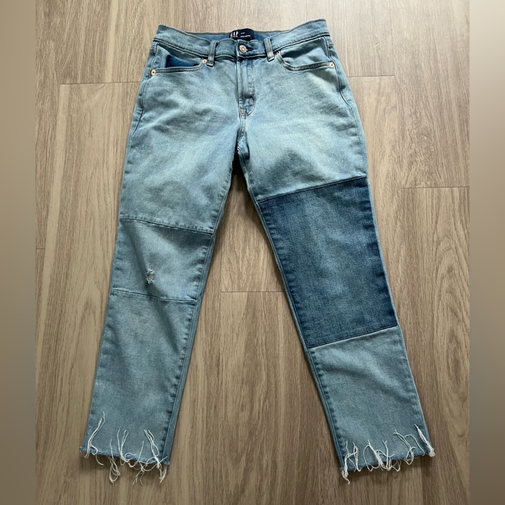 GAP Girlfriend Patchwork Straight Leg Jeans Size 27
